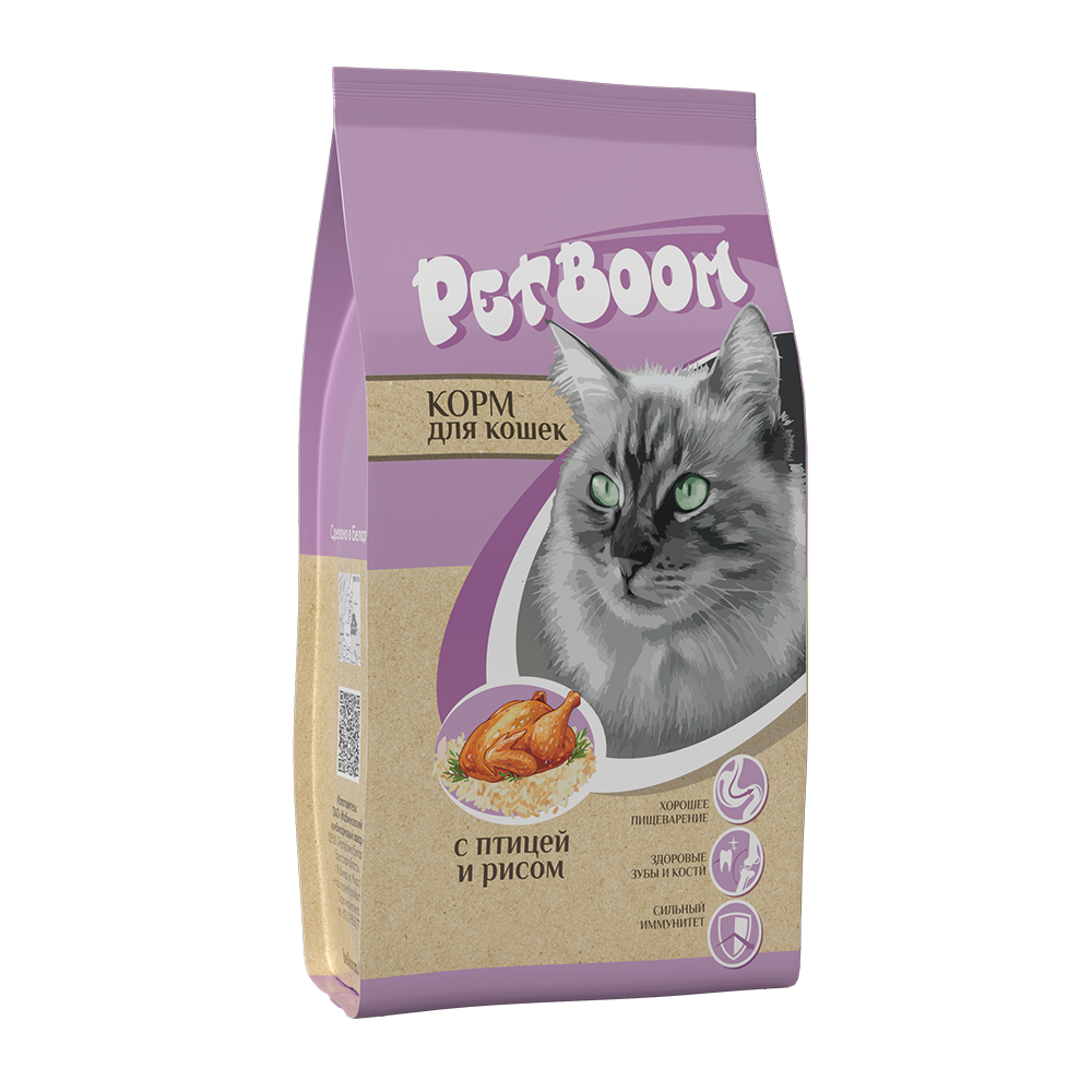 «Petboom» корм сухой для взрослых кошек с птицей и рисом